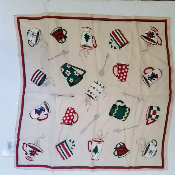 Talbot's 100% Silk Christmas Coffee Mug Bandana Square Scarf 22" x 22" EC - Picture 2 of 7